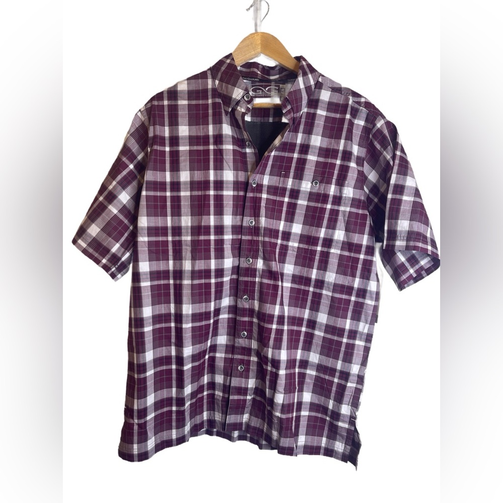 NWT GameGuard Men’s Burgundy Plaid Short Sleeve Fishing Shirt Size Large